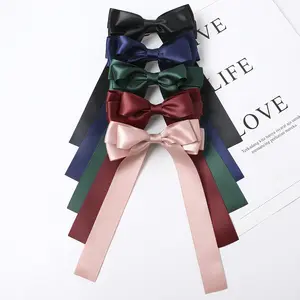 QIYUE Three-layer Satin Fabric Satin Double-sided Belt Spring Clips Long Ribbon Streamer Bow Hairpin