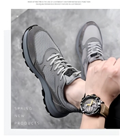 Chaussures de course d'été transfrontalières pour hommes, en maille respirante, semelle extérieure en caoutchouc antidérapante, à lacets, couleur unie, décontractées