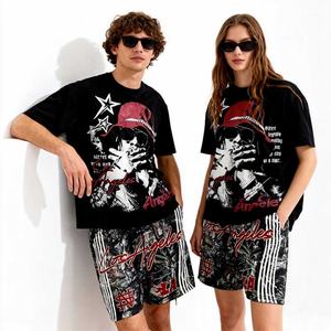 Nouvel ensemble streetwear hip-hop deux pièces 2026 : T-shirt oversize coupe carrée à imprimé graphique numérique personnalisé et short camouflage - Product Image 2