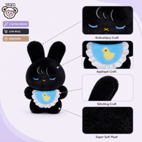 Peluche personnalisée Lapin Noir, Jouet en Peluche pour Enfants, Adorable Poupée Lapin Endormi avec Bavoir Canard Bleu