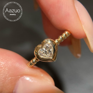 Anillo minimalista con forma de corazón de oro amarillo macizo de 18 quilates con diamantes cultivados en laboratorio Aazuo para mujer, joyería de moda para fiesta de boda, regalo de amor - Product Image 1
