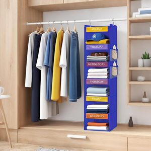 Weekly Clothes Organizer 6-<b>Shelf</b> Hanging Closet Storage With Colorful Labels For Kids Modern Design Non-Woven Fabric - Product Image 2