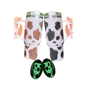 Black Brown Purple Blue Rose GITD Rhinestone Cow Print 40oz Bling Tumbler Chocolate Milk <strong>Cowprint</strong> Rhinestone Hot Cold Tumbler - Product Image 4