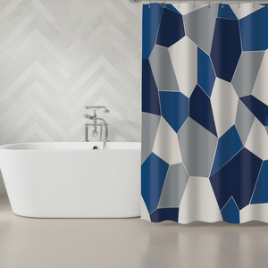 Cortina de ducha de tela origami, 180x200 cm, decoración de baño con patrón geométrico gris blanco - Product Image 3