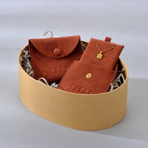 Velvet Custom Logo <b>Thick</b> Jewelry Pouch Metal Snap Button Suede Microfiber Custom Jewelry <b>Cards</b> Packaging Necklace Pouch - Product Image 4