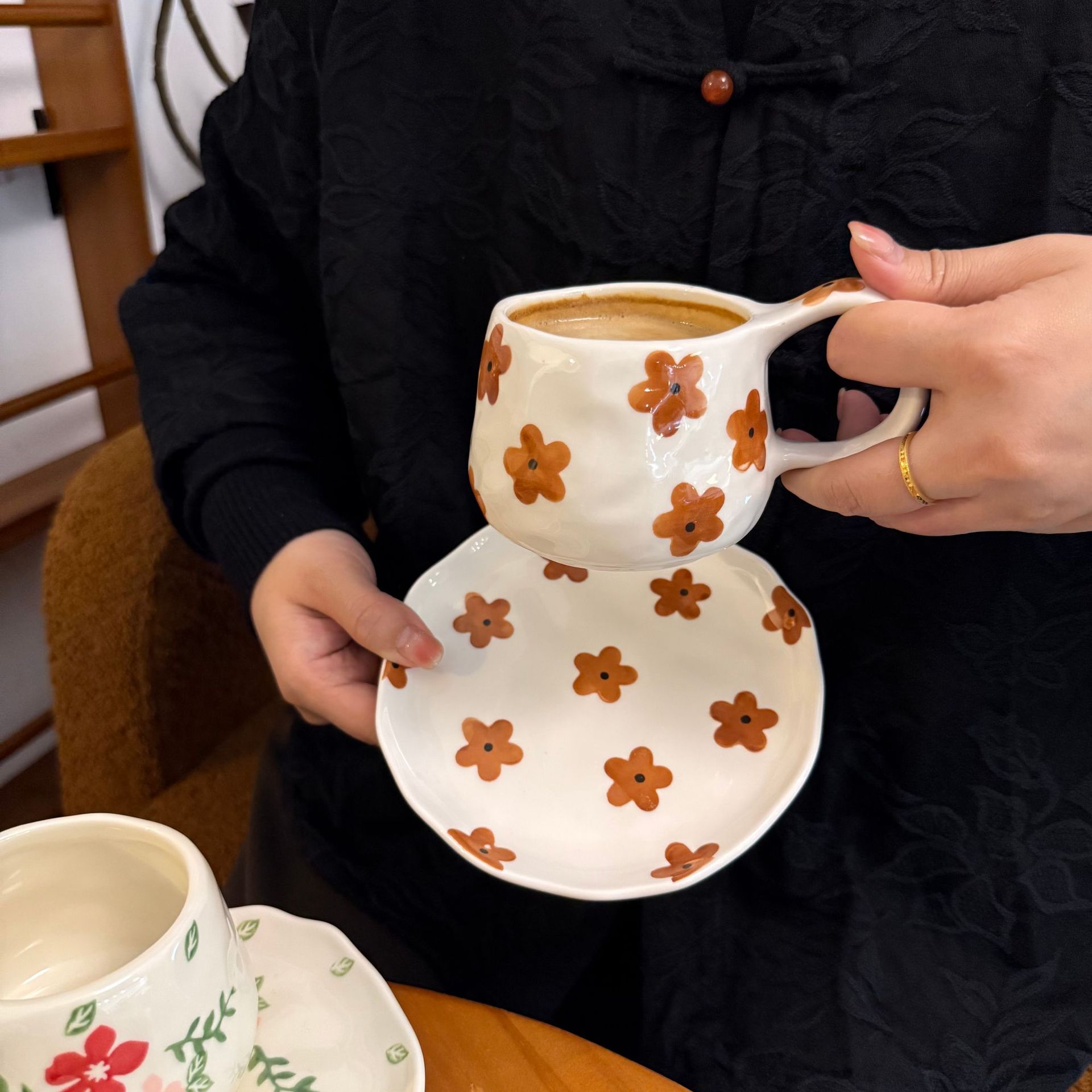 Piatto 250ml tazza fiore marrone 16cm