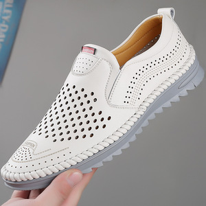 Nouvelles sandales décontractées blanches respirantes en cuir ajouré à enfiler pour hommes, collection été 2026 - Product Image 4