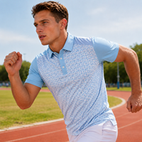 Chemise de golf décontractée pour homme de haute qualité, anti-plis, avec poche brodée, manches courtes, en tissu jersey tricoté performant, design foncé