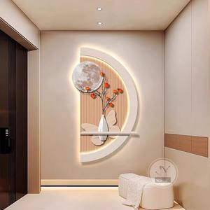 <span class=keywords><strong>Peinture</strong></span> décorative pour salon, <span class=keywords><strong>peinture</strong></span> murale de fond de canapé, <span class=keywords><strong>peinture</strong></span> murale de style crème, lune, <span class=keywords><strong>simulation</strong></span> de plante verte - Product Image 4