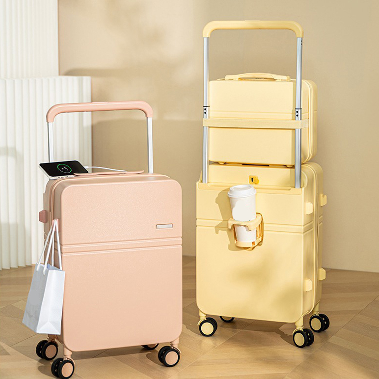 6 Pieces 19'' 23'' 26'' Travel Trolley Luggage Leather Suitcase Set With Cosmetic Bag