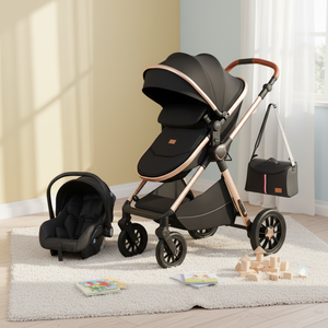 Passeggino Premium 3 in 1 Personalizzato di Alta Qualità per Neonati e Bambini, Nero Lussuoso, Carrozzina Premium per Neonati - Product Image 1
