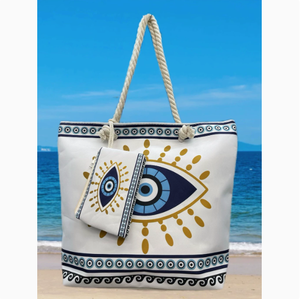 กระเป๋าชายหาดลายตาปีศาจดีไซน์ใหม่ PEIQUAN กระเป๋าสะพายไหล่ความจุมาก กระเป๋าโท้ท - Product Image 2