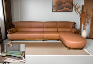 Canapé d'angle en cuir véritable Wujinwood, design européen, en forme de L, confortable, durable, pieds en bois massif, pour hôtel - Product Image 3