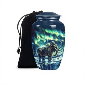 Hommage au mammouth de vente chaude: Urne commémorative triste sur le thème du loup hurlant pour les cendres humaines avec sac en velours gratuit - Product Image 1