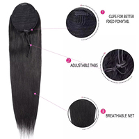 Extensions de cheveux queue de cheval droites 100G Noir naturel Brésilien Remy 100% Cheveux humains à cordon de serrage et clip-in, sans traitement chimique