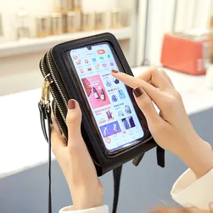 sholder telefone Suppliers-Bolsa de couro pu para celular, tela sensível ao toque, bolsa de ombro, alça de ombro, para telefone celular