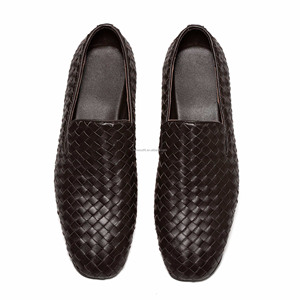 Zapatillas de Cuero Genuino Intrecciato Talla Grande 47, Unisex, para Mujer, Estilo Slip-on, Zapatos de Vestir para Hombre, Zapatos de Boda Marrones, Mocasines de Cuero para Hombre - Product Image 1