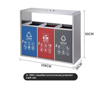 Poubelle industrielle intelligente en métal rectangulaire à 4 compartiments pour parc extérieur, couvercle de poubelle, recyclage, 60 litres