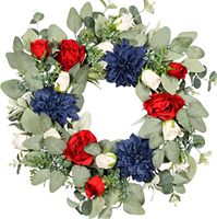 Couronne de roses artificielles en plastique de style américain, faite à la main, pour la porte d'entrée, commémorative, pour le Jour de l'Indépendance des États-Unis 2026, de la marque Whh