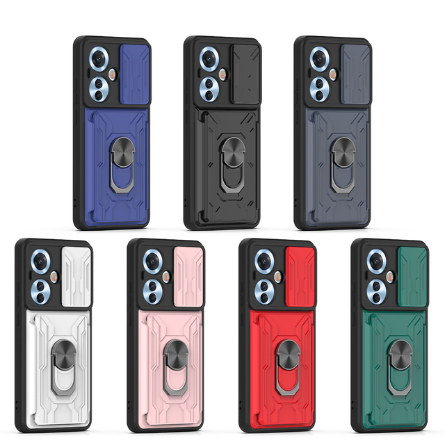 PinJun Shockproof Magnetic Armor Case for OPPO Reno 11F with Ring Holder TPU+PC+Metal Mobile Phone Case