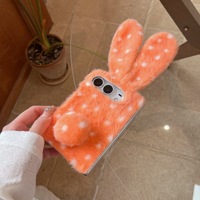 Coque de téléphone en PC rigide avec oreilles de lapin 3D en peluche, créative et mignonne, pliable, pour iPhone Duo Ultra 18 Fold