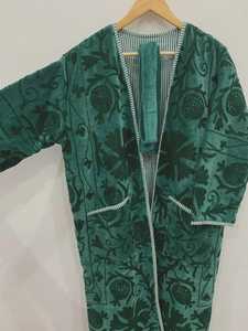 Handcrafted Velvet Suzani Belted Kaftan <b>Robe</b> Boho Festival Jacket Embroidered Long <b>Coat</b> For Women - Product Image 2