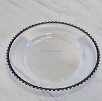 Plateau décoratif transparent en plastique Betterlove 13 pouces, style américain de luxe léger, pour mariage, hôtel, pâtisseries et collations à domicile, avec perles dorées