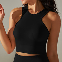 Soutien-gorge de sport transfrontalier Europe-Amérique sans coutures, mi-long, couleur unie, haute élasticité, bretelles croisées, maintien élevé