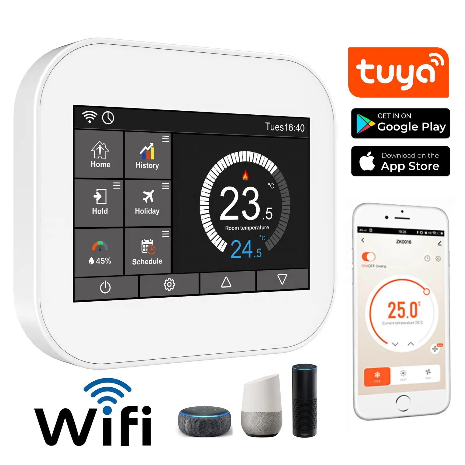 Tuya Lcd display room wifi smart water or electric floor heating digital thermostat temperature controller