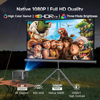 Projecteur intelligent LED HY350GT avec prise en charge 4K, mise au point automatique, 650 ANSI, home cinéma portable, livré avec Google TV Stick