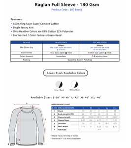 เสื้อยืดแขนยาวแบบแร็กแลน 180 GSM นุ่ม สบาย ทนทาน ระบายอากาศได้ดี เหมาะสำหรับผู้ชาย ผู้หญิง ใส่ลำลอง เล่นกีฬา กิจกรรมกลางแจ้ง - Product Image 2