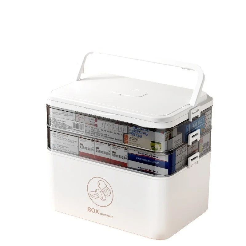 Home Use Large Household Plastic Three-Layer Compartmentalized Medicine Storage Kit Portable Emergency Medical Kit American