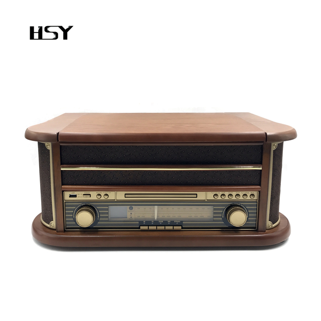 Top Sale Retro Style 3-Speed Wooden LP Turntable Record USB/CD/Cassette Radio Player