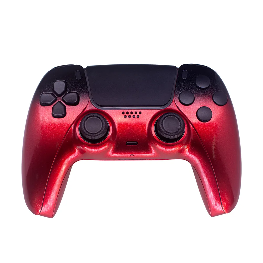 ตัวควบคุมไร้สายที่กำหนดเองสีแดงไล่ระดับสีจิตรกรรมจอยสติ๊กกรณีสำหรับ PS5เกมเชลล์เคลือบเงา