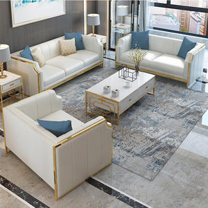 लक्जरी गोल्डन मेटल फ्रेम ऑफिस चमड़े के सोफे 3 सीट संयोजन सोफे घर के लिए आधुनिक सोफे सेट करें - Product Image 5