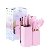 Ensemble d'ustensiles de cuisine en silicone avec logo personnalisé, 12 pièces, résistant à la chaleur, spatules pour aliments avec manche en plastique et en bois