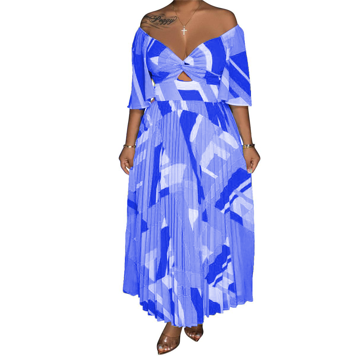 off-the-shoulder geo print dress Self-Portrait Abstract Geo Print Off Shoulder Dress