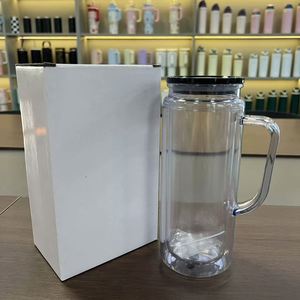 Gobelet double paroi 20oz type globe à neige avec poignée, en plastique AS, style Mason, avec fond perforé et paille externe, pour la personnalisation de tasses à bière - Product Image 6