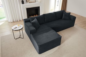 L-Shaped Convertible Modular Sectional <b>Sofa</b> Set Corduroy Fabric Deep-Seat No Assembly Required Comfy Sleeper Apartment Hotel - Product Image 2