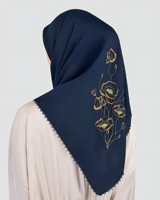 Foulard carré en voile de coton pour femme musulmane, brodé floral personnalisé, style ethnique, uni, avec finition délicate, type Bawal