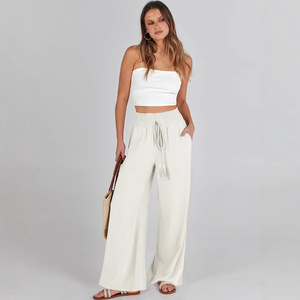 <span class=keywords><strong>Pantaloni</strong></span> di lino da <span class=keywords><strong>donna</strong></span> di recente lancio per abbigliamento Casual estivo con coulisse in vita <span class=keywords><strong>pantaloni</strong></span> da <span class=keywords><strong>donna</strong></span> alla moda - Product Image 1
