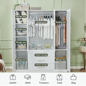 Modern Minimalist White MDF Bedroom Wardrobe <strong>Closet</strong> 4-Door with 3 Drawers for Home or Hotel Storage - Product Image 4