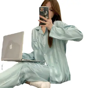 Hot Sale Comfortable Ice Silk Satin Colorful Women's Pajamas Can be worn externally Homewear Set