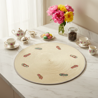 Set de table rond en PP Yichuan, couleur personnalisée, motif tulipe brodé, plateau en plastique tissé non toxique, diamètre 32-38 cm, pour table à manger