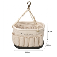 Sac de transport pour outils en toile de coton multi-poches avec logo personnalisé, robuste, à ouverture supérieure, base rigide et mousqueton