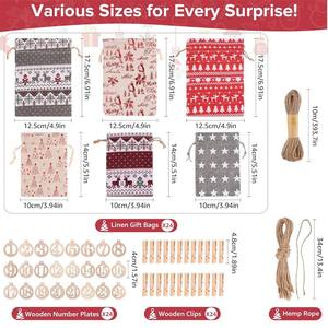 Neue Yw Umweltfreundliche Großhandels-Weihnachtsgeschenkset Leinen Jute Kordelzugbeutel 17.5x17.5x17.5cm Adventskalender Countdown - Product Image 2