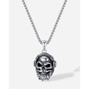 Vintage Punk Acero inoxidable 3D maqueta <span class=keywords><strong>escuchar</strong></span> música auriculares calavera esqueleto colgante gótico collar deslustre joyería gratis - Product Image 1
