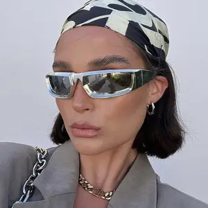 2024 yeni bisiklet spor güneş gözlüğü Y2K gelecek güneş koruyucu Punk gözlük Hip Hop moda tasarımcısı parti güneş gözlüğü