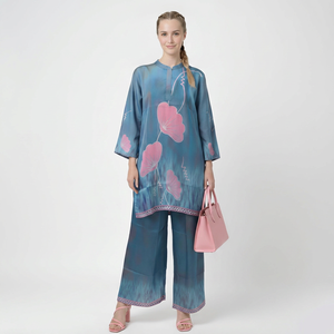Ensemble coordonné deux pièces pour femmes, respirant, élégant, décontracté, ensemble Kurti et pantalon assorti, tenue confortable et écologique pour toutes les saisons - Product Image 1