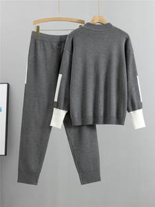 2025 automne hiver élégant femmes décontracté tricoté deux pièces costume pour <span class=keywords><strong>Amazon</strong></span> transfrontalier Style coréen solide <span class=keywords><strong>grande</strong></span> <span class=keywords><strong>taille</strong></span> - Product Image 2